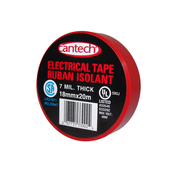 Cantech (111) 330-02-1820 Vinyl Indoor Electrical Tape, Red, 18mm x 20m