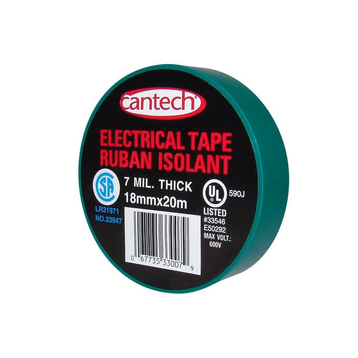 Cantech (111) 330-07-1820 Vinyl Indoor Electrical Tape, Green, 18mm x 20m