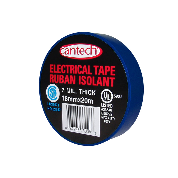 Cantech (111) 330-08-1820 Vinyl Indoor Electrical Tape, Royal Blue, 18mm x 20m