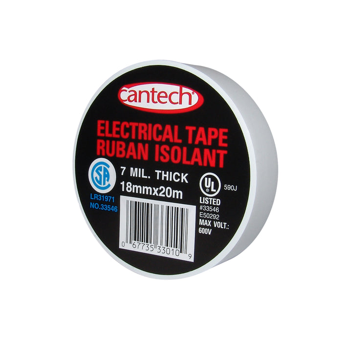 Cantech (111) 330-10-1820 Vinyl Indoor Electrical Tape, White, 18mm x 20m