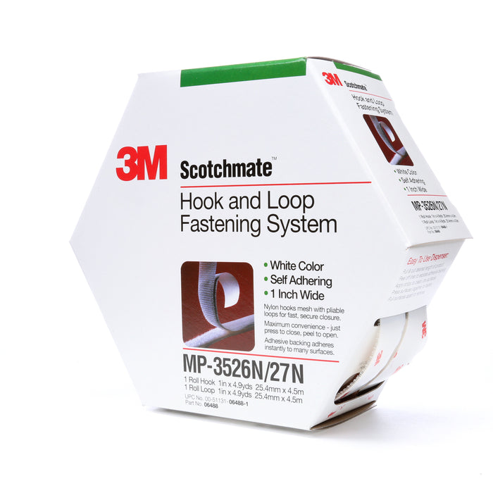 3M SS-MP3526/27-WHI 3M™ Hook and Loop Fastener MP3526N/MP3527N, White, 1 in x 4.9 yd (25.4 mm x 4.5 m), Colour: White, 3M Stock No. 7000052211