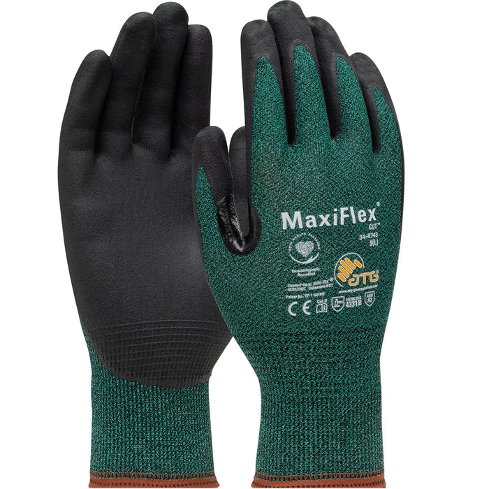PIP Canada (449) GP348743L 12-PAIR MAXIFLEX® CUT™ Seamless Knit Engineered Yarn Glove with Premium Nitrile Coated MicroFoam Grip on Palm & Fingers - Touchscreen Compatible - LARGE
