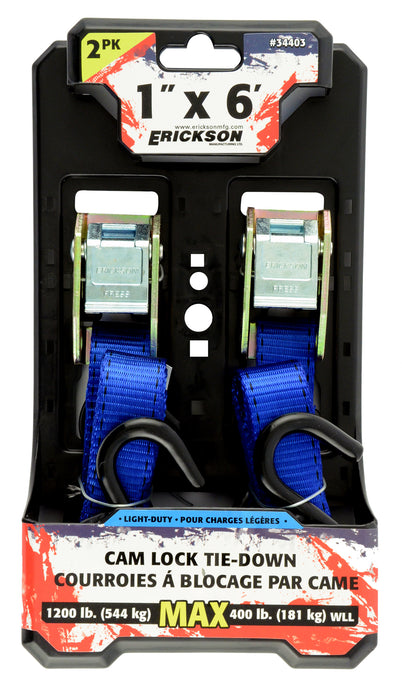 Erickson 34403 2 Pk. 1"x6' 1200 lb Cam Lock Tie Downs Blue