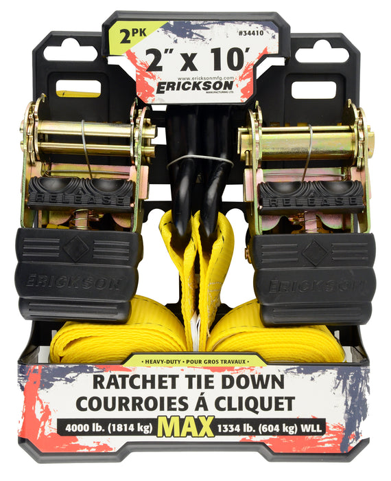 Erickson 34410 2 Pk. 2"x10' 4000 lb Ratcheting Tie Downs Yellow