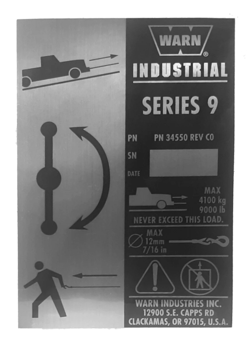 Warn (990) 34550 Label Nameplate Series 9