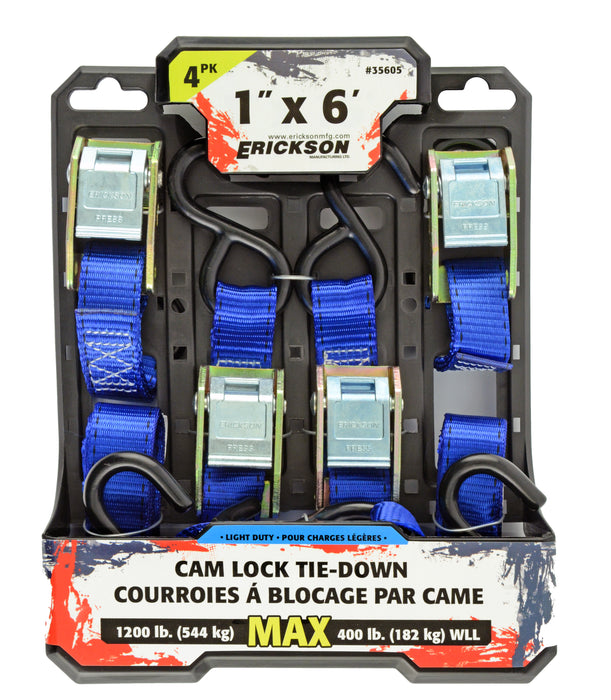 Erickson 35605 4 Pk. 1"x6' 1200 lb Cam Lock Tie Downs Blue