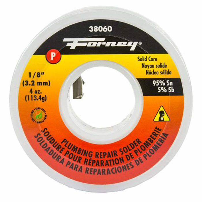 Forney 38060 Solder, Lead Free (LF), Plumbing Repair, Solid Core, 1/8 in, 4 Ounce