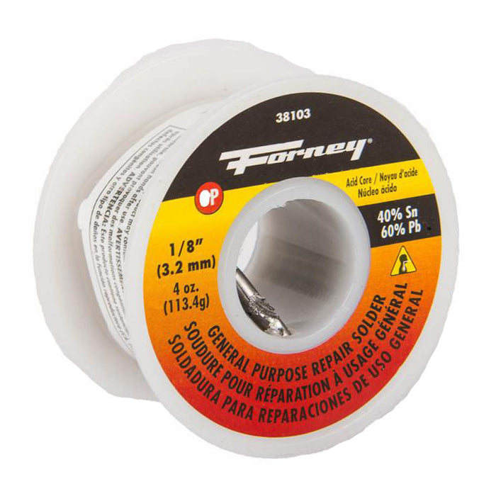 Forney (332) 38103 Solder, General Purpose Repair, Acid Core, 1/8 in, 4 Ounce