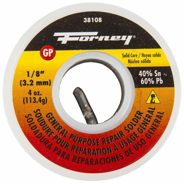 Forney 38108 Solder, General Purpose Repair, Solid Core, 1/8 in, 4 Ounce