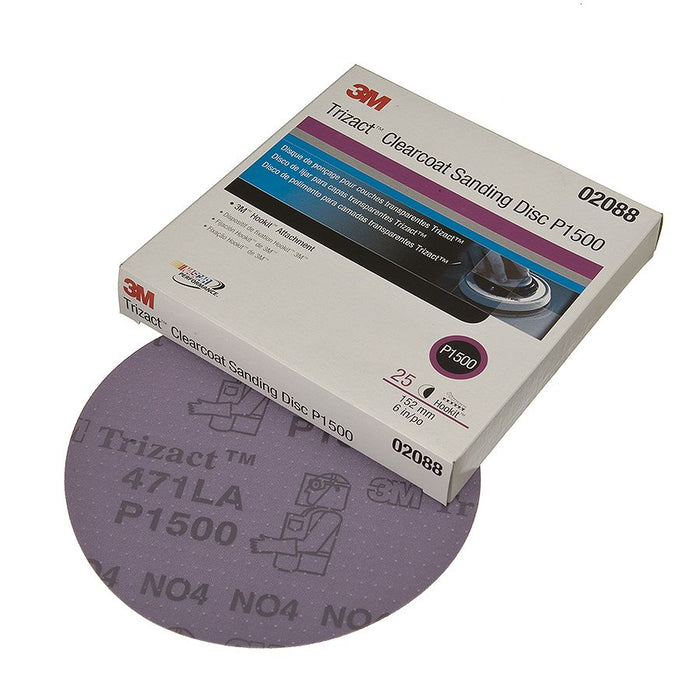 3M 02088 3M™ Trizact™ Hookit™ Clear Coat Sanding Disc, 471, 02088, P1500, 6 in (15.24 cm), Colour: Gray, 3M Stock No. 7100041245