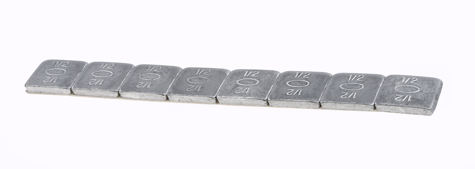 Plombco 408FE-48 StickPro™ Steel Adhesive wheel weights. 0.5 oz segments grouped in 4 oz strips, 48 strips per box, standard adhesive