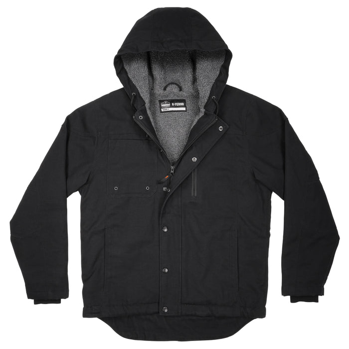Ergodyne 41236 N-Ferno 6468 Heavy-Duty Duck Canvas Work Jacket - Sherpa Lined, Water Resistant, Black, 2XL