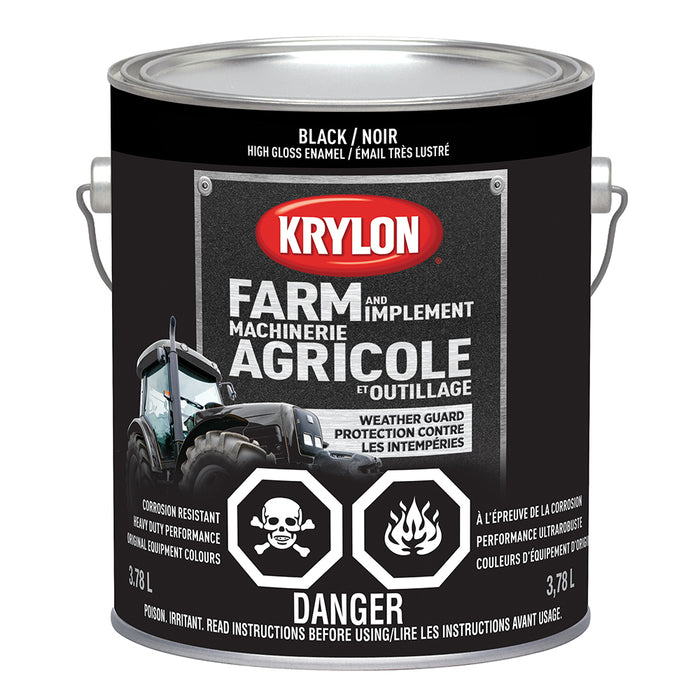 Sherwin Williams 41962 Krylon Farm & Implement Paint Brush On, Gloss, Black, 3.78 L