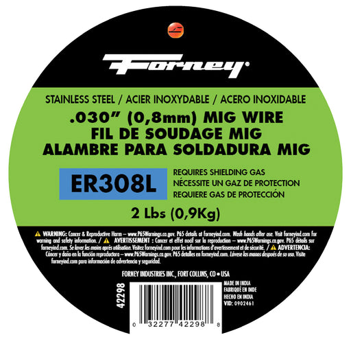 Forney 42298 ER308L, MIG Welding Wire, Stainless Steel (SS), .030 in x 2 Pound