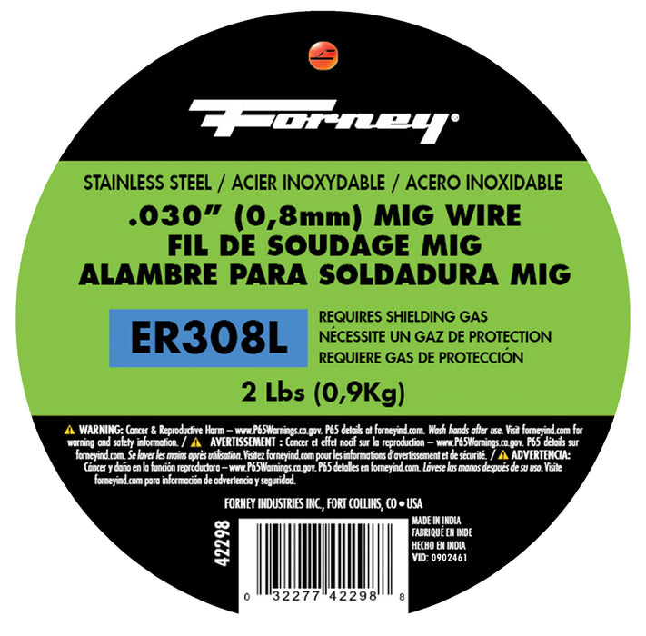 Forney 42298 ER308L, MIG Welding Wire, Stainless Steel (SS), .030 in x 2 Pound