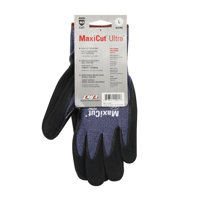 PIP Canada (449) GP443745T/L Maxicut® Ultra™ Size- L Seamless Knit Engineered Yarn Glove With Premium Nitrile Coated Microfoam Grip On Palm & Fingers - Tagged, 12 pack
