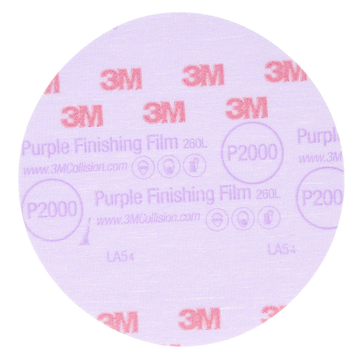 3M 30666 3M™ Hookit™ Purple Finishing Film Disc, 260L, 30666, P2000, 6 in (15.24 cm), Colour: Purple, 3M Stock No. 7100122798