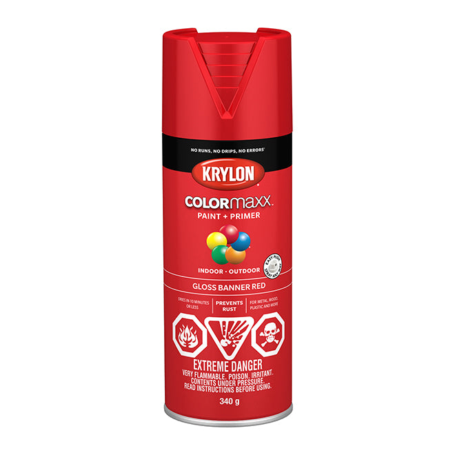 Sherwin Williams 45503 Krylon COLORmaxx Paint + Primer, Gloss, Banner Red, 340 g
