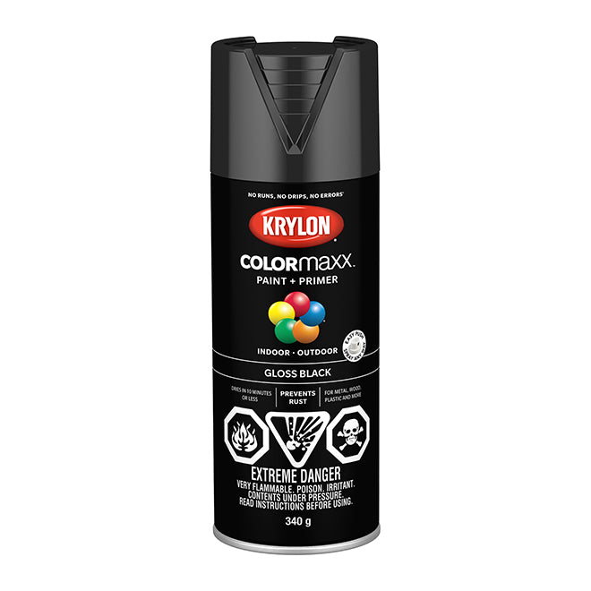 Sherwin Williams (435) 45505 Krylon COLORmaxx Paint + Primer, Gloss, Black, 340 g