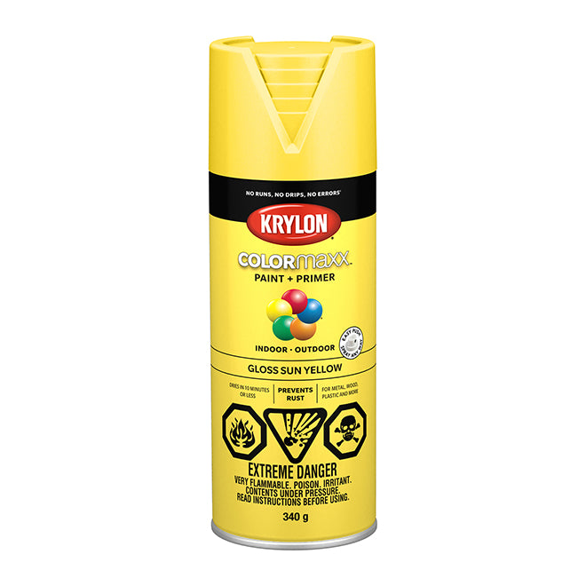 Sherwin Williams (435) 45541 Krylon COLORmaxx Paint + Primer, Gloss, Sun Yellow, 340 g