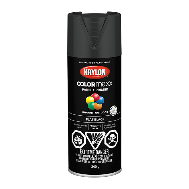 Sherwin Williams (435) 45546 Krylon COLORmaxx Paint + Primer, Flat, Black, 340 g