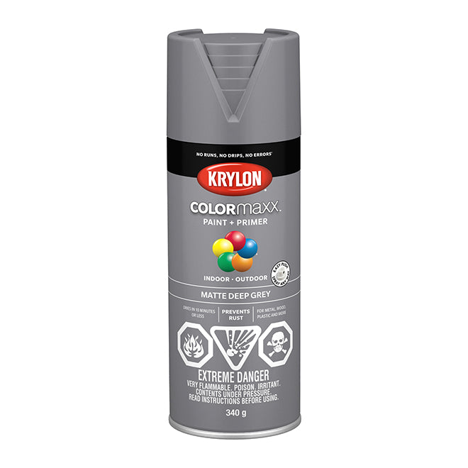Sherwin Williams (435) 45550 Krylon COLORmaxx Paint + Primer, Matte, Deep Grey, 450 g