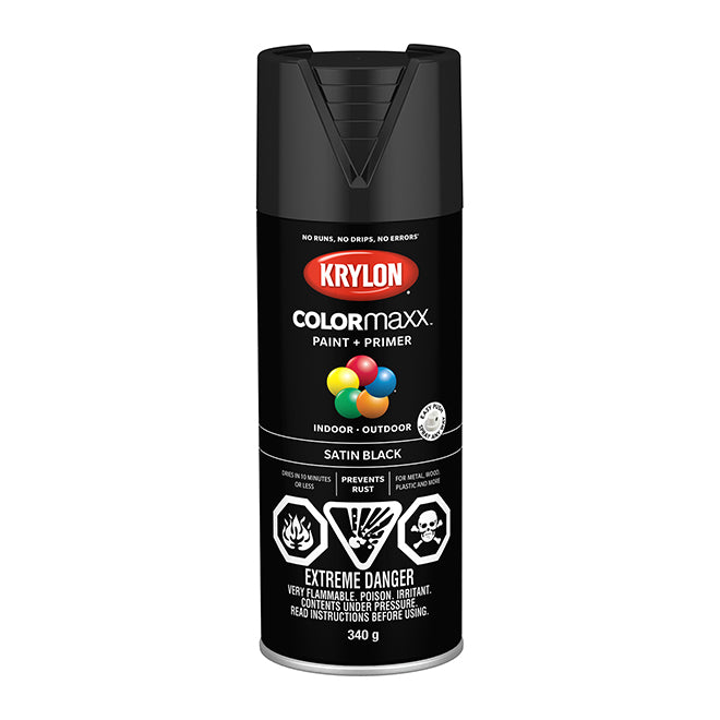 Sherwin Williams 45557 Krylon COLORmaxx Paint + Primer, Satin, Black, 340 g