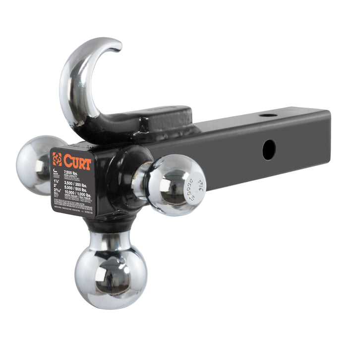 Curt (167) 45675 Multi-Ball Mount with Hook (2" Solid Shank, 1-7/8", 2" & 2-5/16" Chrome Balls)