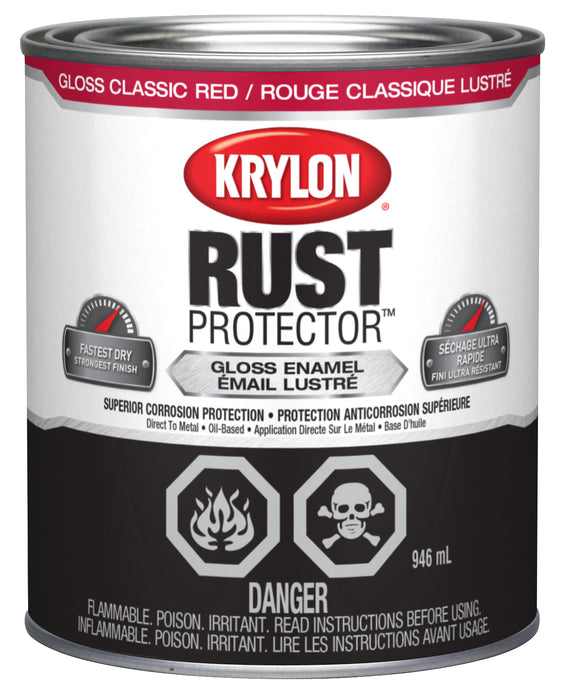 Sherwin Williams (435) 469204 Krylon Rust Protector Brush On Enamel, Gloss, Classic Red, 946 mL