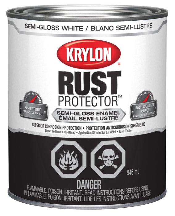 Sherwin Williams (435) 469213 Krylon Rust Protector Brush On Enamel, Semi-Gloss, White, 946 mL