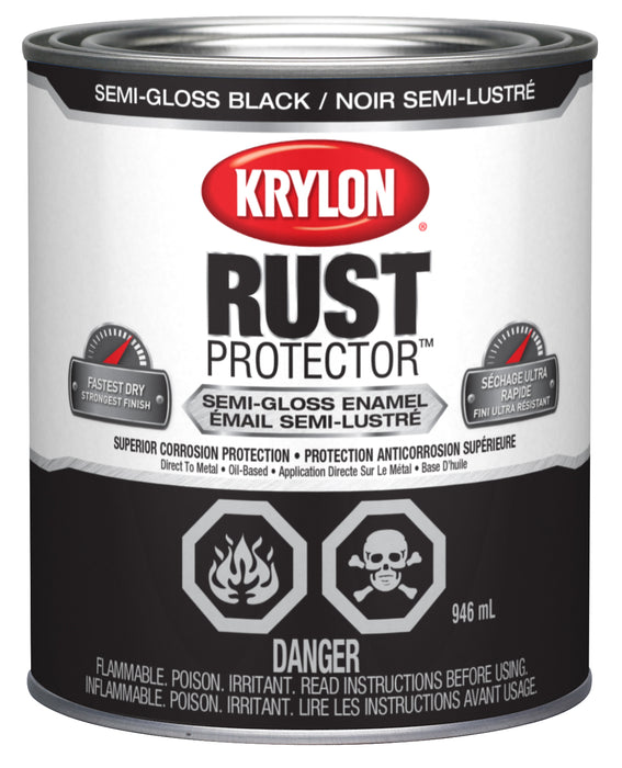 Sherwin Williams 469214 Krylon Rust Protector Brush On Enamel, Semi-Gloss, Black, 946 mL