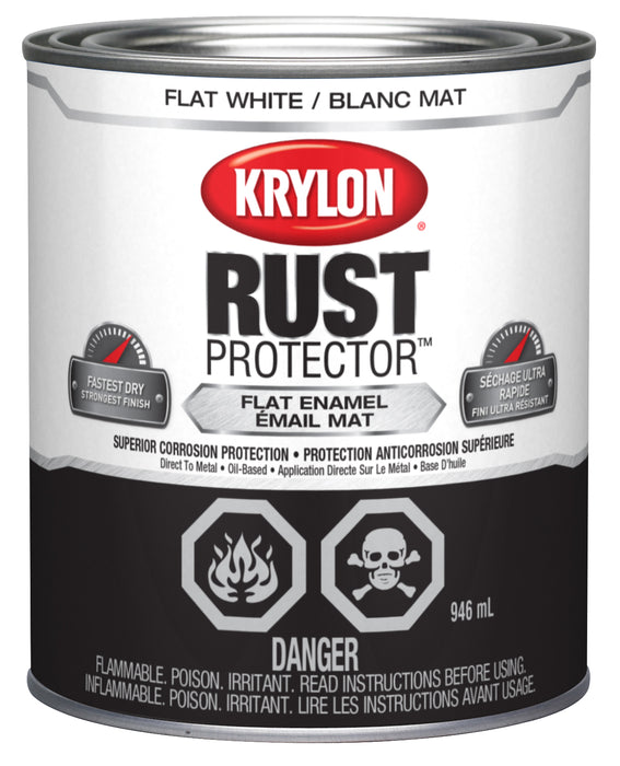 Sherwin Williams (435) 469219 Krylon Rust Protector Brush On Enamel, Flat, White, 946 mL