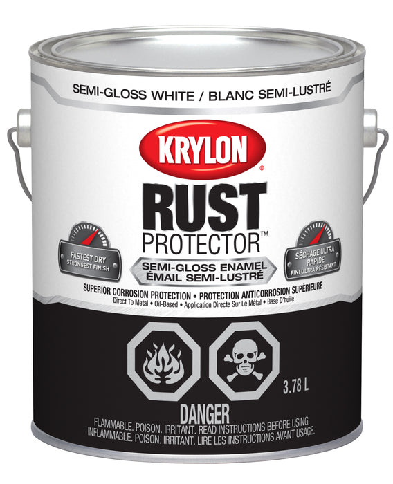Sherwin Williams (435) 469407 Krylon Rust Protector Brush On Enamel, Semi-Gloss, White, 3.78 L