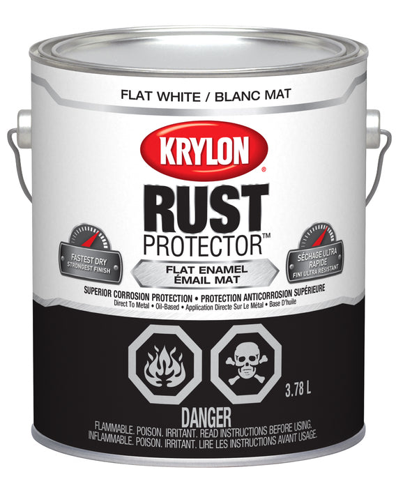 Sherwin Williams (435) 469409 Krylon Rust Protector Brush On Enamel, Flat, White, 3.78 L