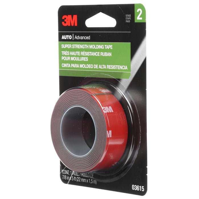 3M (815) 03615 3M™ Super Strength Molding Tape, 03615, 7/8 in x 5 ft (2.22 cm x 1.52 m), Colour: Black, 3M Stock No. 7000000531
