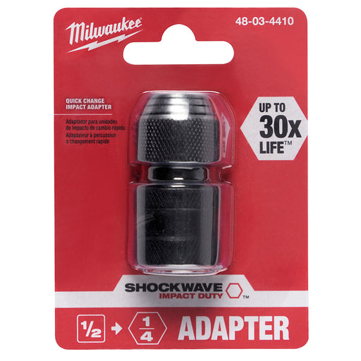 Milwaukee (366) 48-03-4410 SHOCKWAVE™ Impact Socket Adapter. Input Drive 1/2" Square, Output Drive 1/4" Hex, Length 2"