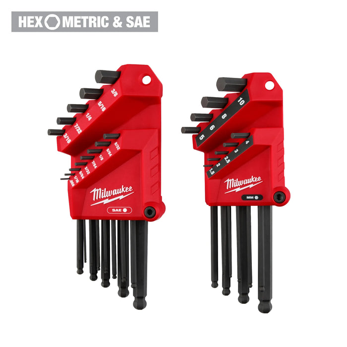 Milwaukee 48-22-2187 22-Key Ball End L-Key Set - SAE/Metric