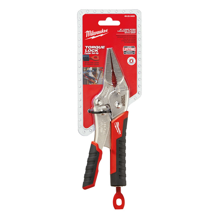 Milwaukee 48-22-3409 9" TORQUE LOCK™ Long Nose Locking Pliers with Grip