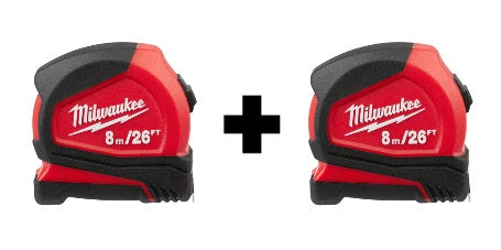 Milwaukee (366) 48-22-6626G Milwaukee Tool 8 M/26 Ft. Compact Tape Measure (2 Pack)