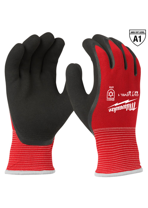 Milwaukee 48-22-8911 Milwaukee Red Latex Level 1 Cut Resistant Insulated Winter Dipped Work Gloves, Medium