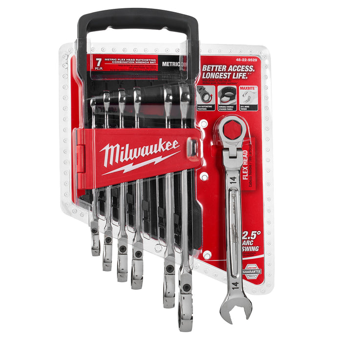 Milwaukee (366) 48-22-9529 7pc Flex Head Ratcheting Wrench Set - Metric