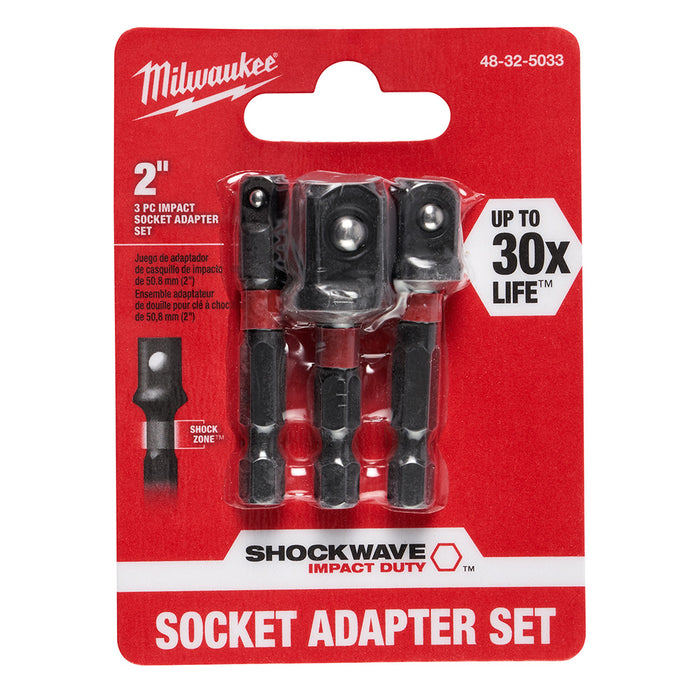 Milwaukee 48-32-5033 SHOCKWAVE™ Impact Hex Shank Socket Adapter Set - INCLUDES: (1)1/2" Socket Adapter, (1)1/4" Socket Adapter, (1)3/8" Socket Adapter.