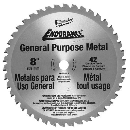 Milwaukee 48-40-4515 Circular Saw Blade 8" 42 Tooth Dry Cut Cermet Tipped