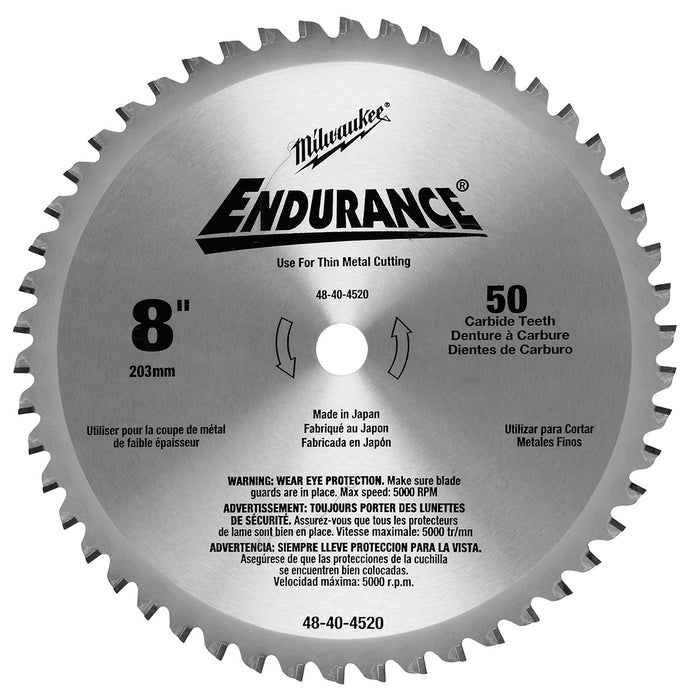 Milwaukee (366) 48-40-4520 8" 50 Teeth Dry Cut Cermet Tipped Circular Saw Blade 
