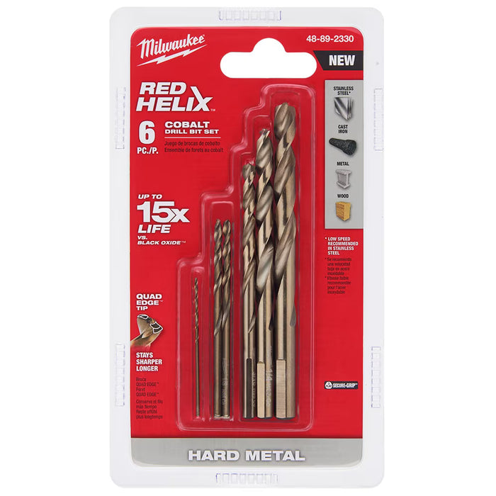 Milwaukee (366) 48-89-2330 Milwaukee Tool Cobalt Red Helix Drill Bit Set for Drill Drivers (6-Piece)