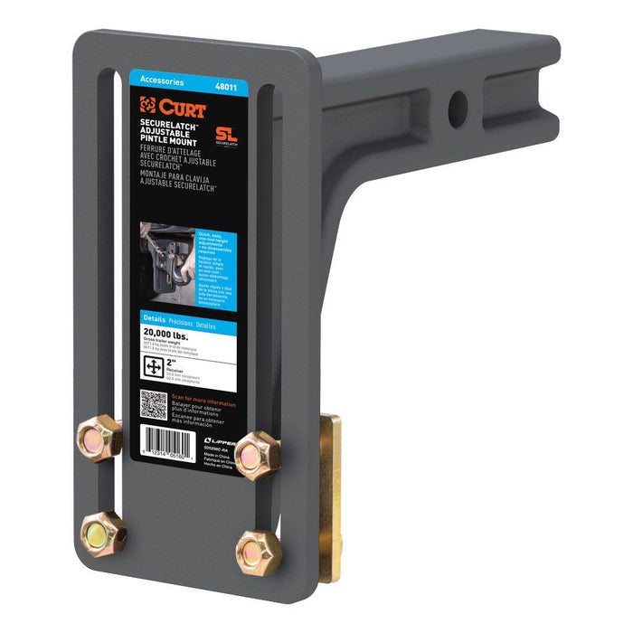 Curt 48011 SECURELATCH ADJUSTABLE PINTLE MOUNT (2" SHANK, 20,000 LBS.)