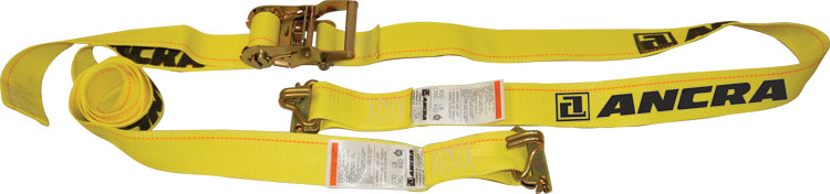 Ancra 48253-13 YELLOW PLATE TRAILER RATCHET STRAP WITH WIRE HOOK AND SPRING E FITTING, 833 LBS (378 kg) WLL