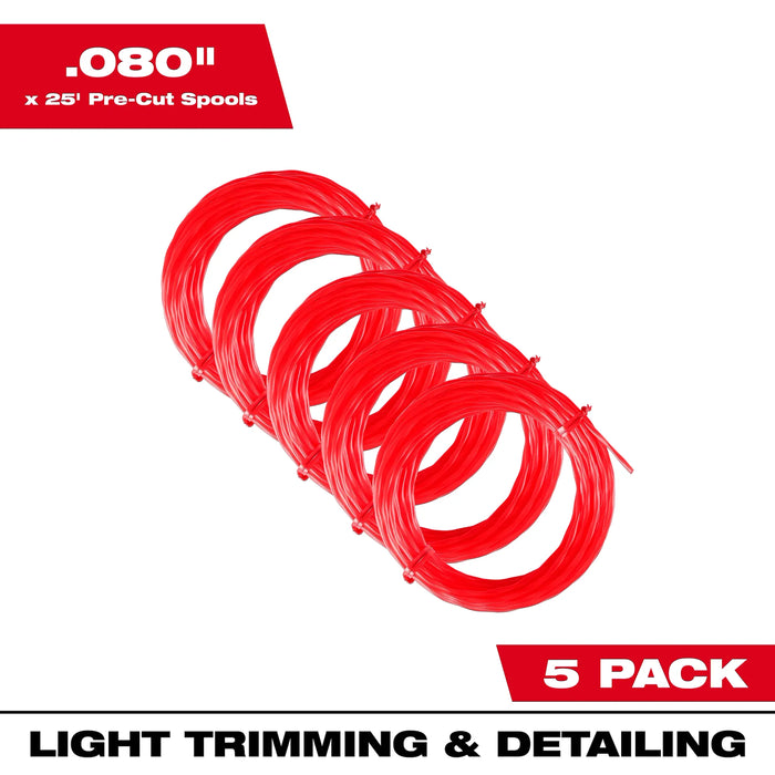 Milwaukee 49-16-2810 5Pk .080In X 25Ft Pre-Cut Twisted Trimmer Line