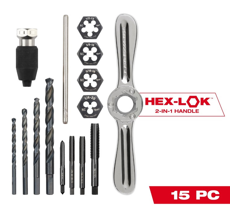 Milwaukee 49-22-5602 15PC SAE Tap and Die Set with Hex-LOK™ 2-in-1 Handle