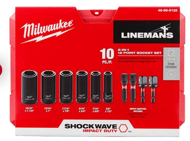 Milwaukee 49-66-5125 10PC 2-IN-1 12PT SOCKET